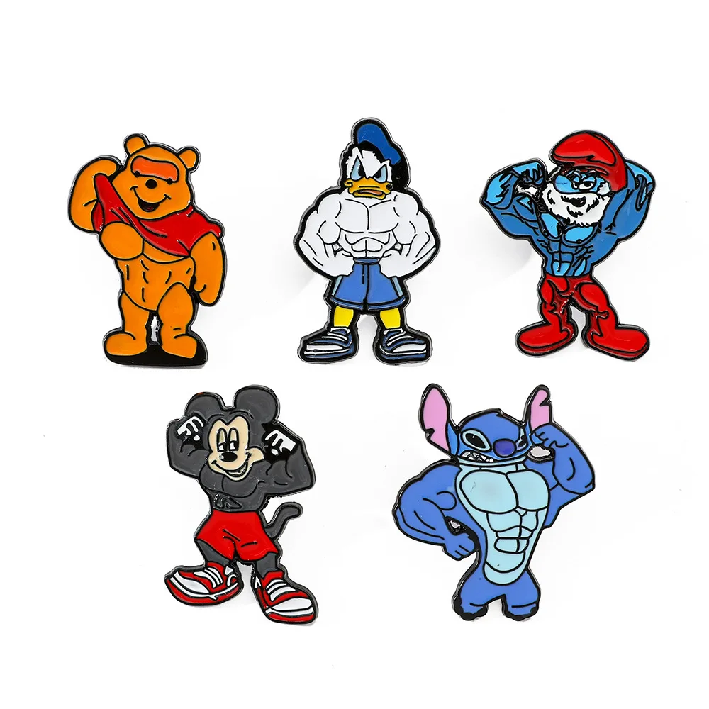 Description Picture 2 of itemSET Creative Muscle Lilo&Stitch Brooch Personalized Stitch Enamel Pin Backpack Clothing Jewelry Metal Badge Accessories Gift