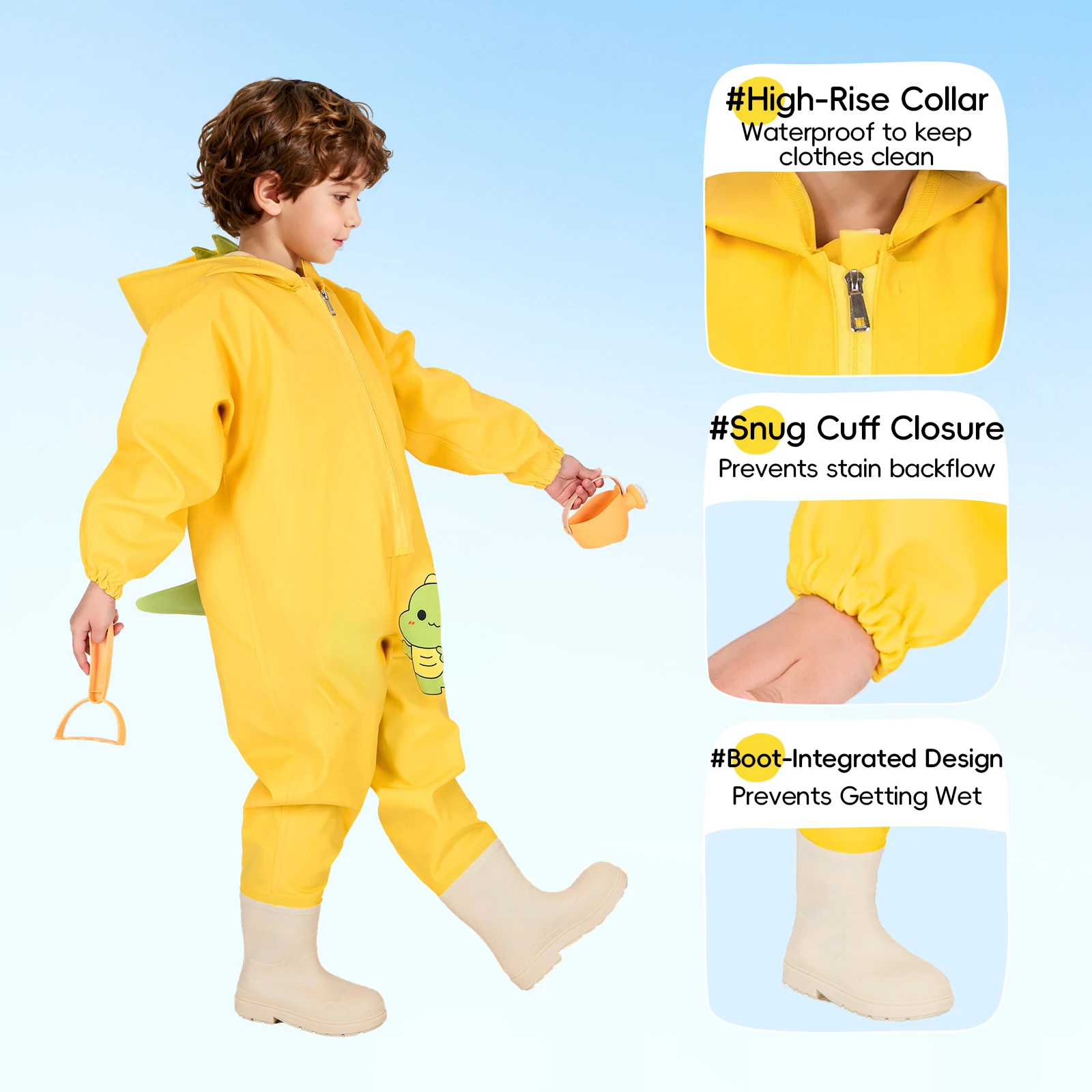 Kids' Wading Pants (Yellow)-PVC Material, Thickened & Durable, Cute Pattern, Suitable for Outdoor Activities & Beach Play