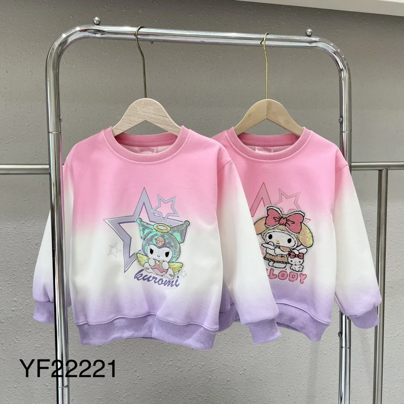 

Милая Осенняя Толстовка Sanrio Kuromi My Melody с блестками, топ с пятиконечной звездой и круглым вырезом, рубашка, милая рубашка для девочек, подарок на день рождения