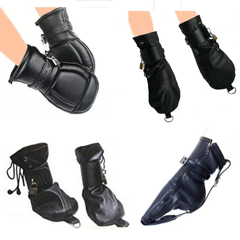 Sex Bondage Toys Handcuffs Mittens Boot Booties Leather Gloves Dog Paw Padded Fist Mitts Socks BDSM Bondage