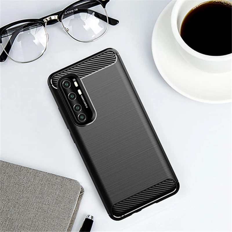 For Xiaomi Mi Note 10 Lite Case Rubber Bumper Carbon Fiber Cover