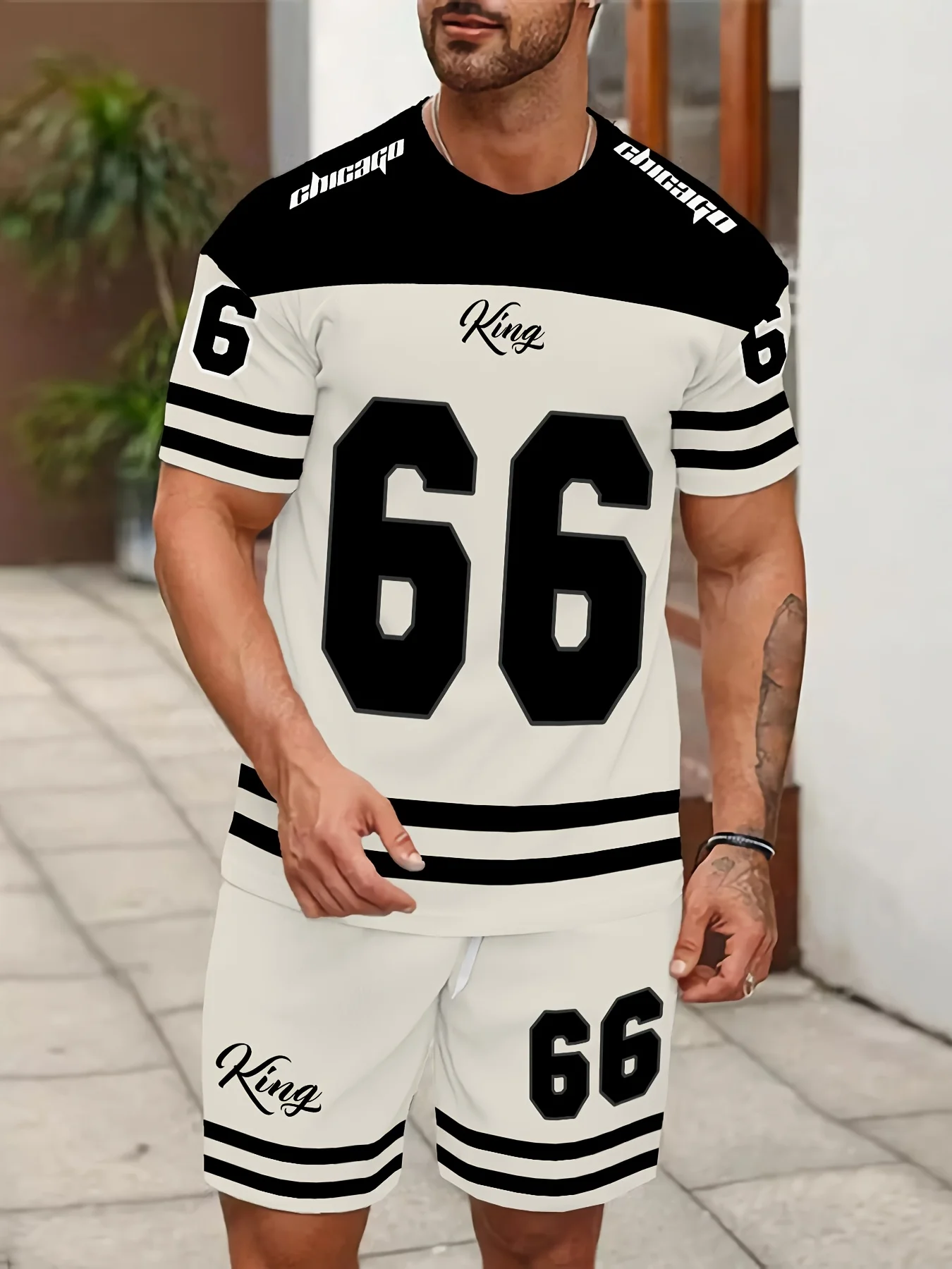 Men's set No. 66 letter print T-shirt and short. - 05