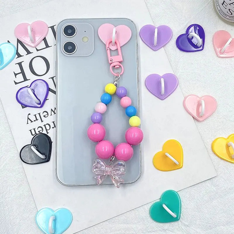 5PCS Kawaii Metal Heart Phone Charm Holder with Ring Stand & Clasp 3