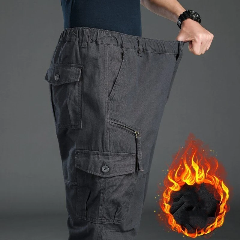 Thick Warm Stretch Military Cargo Pants Men Winter Double Layer Casual Cotton Baggy Army Overalls Multi Pocket Fleece Trousers 3