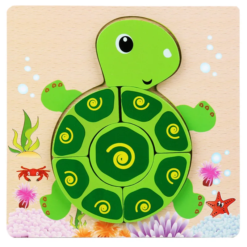3D Wooden Puzzle Bricks Baby Toys Cartoon Animal Wood Blocks Jigsaw Educational Learning Games Montessori Newborn Toddlers Gift