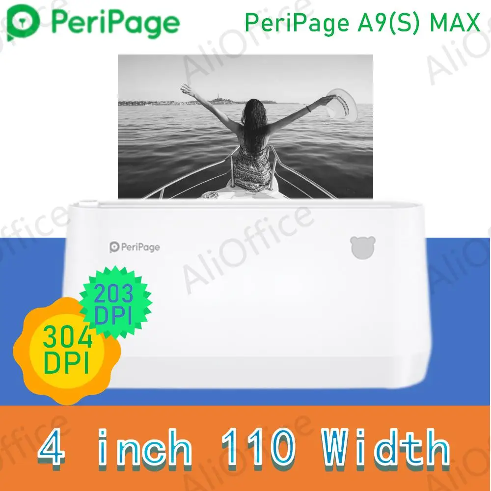 

PeriPage A9(s) Max 4" Portable Thermal Bluetooth Printer Thermal Photo Label Receipt Sticker Mini Printer 107mm