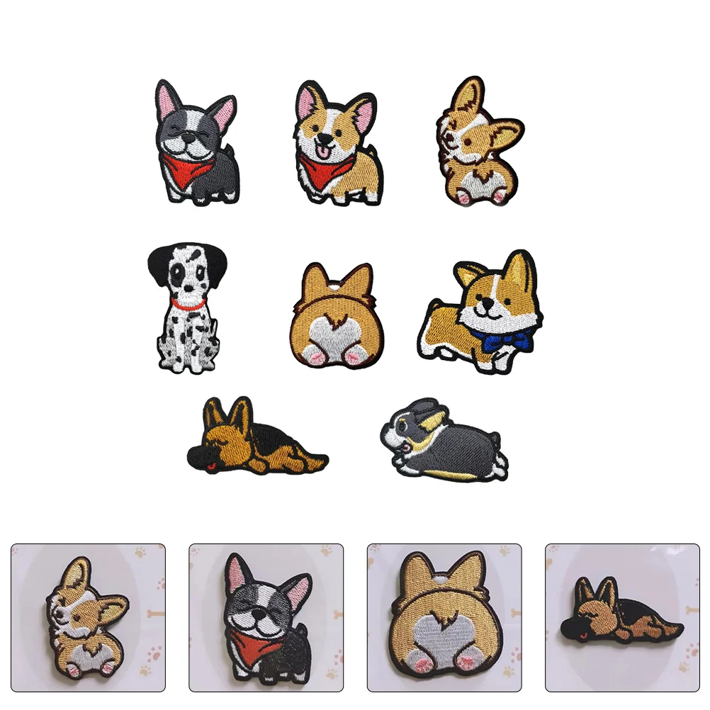 

8 Pcs Puppy Decorative Applique Dog Embroidered Patch Hot Melt Sticker Corgi Badges