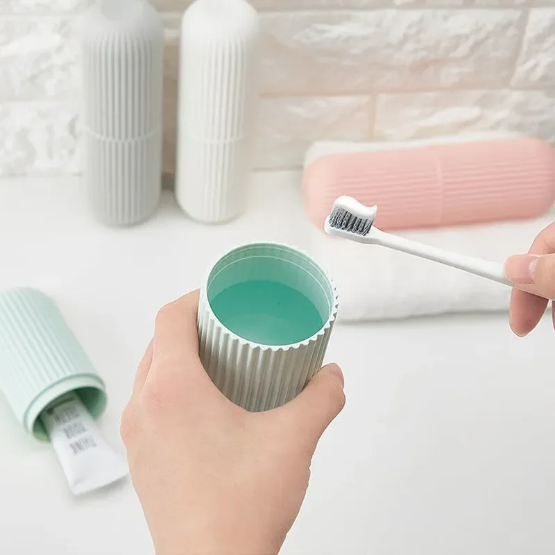 Portable Travel Toothbrush Case With Mouthwash Cup For Bathroom_voghion.com