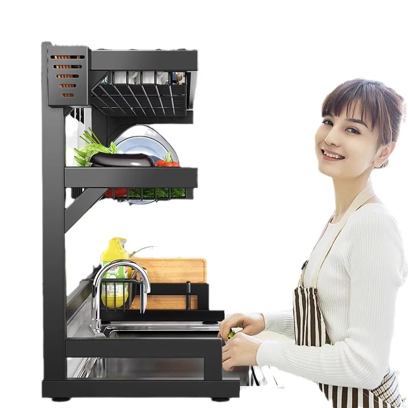 2 Layer Kitchen Sink Dish Drying Rack Over The Sink Utensil Chopsticks Storage Holder Countertop Cutting Board Holder Organizer 6