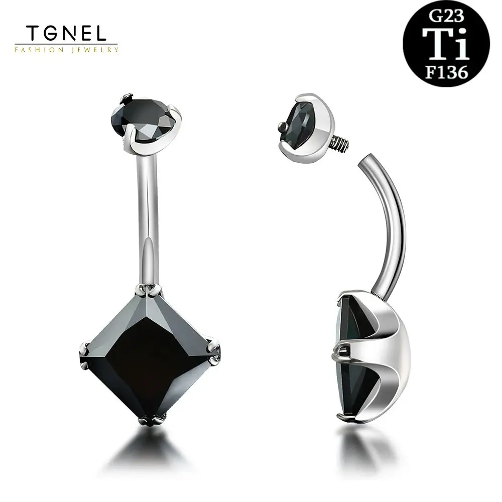 

Black CZ ASTM F136 Titanium Belly Button Rings Internally Threaded Navel 14G 1.6mm Piercing Jewelry Belly Ring for Women