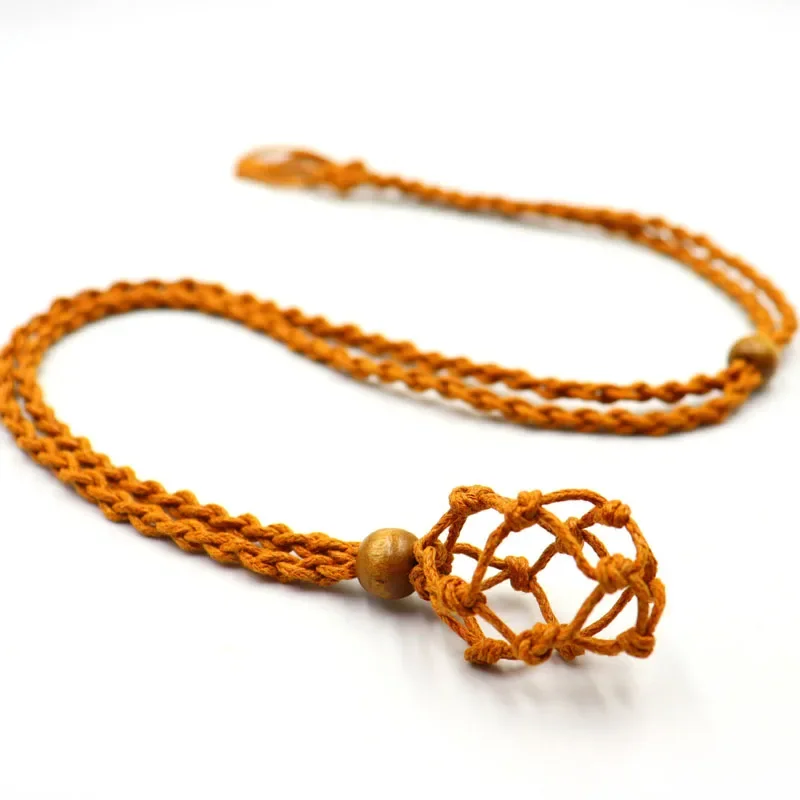 Indians Empty Healing Necklace Stone Crystal Netted Quartz Ornament Meditation Amulets Holder Cord Jewelry