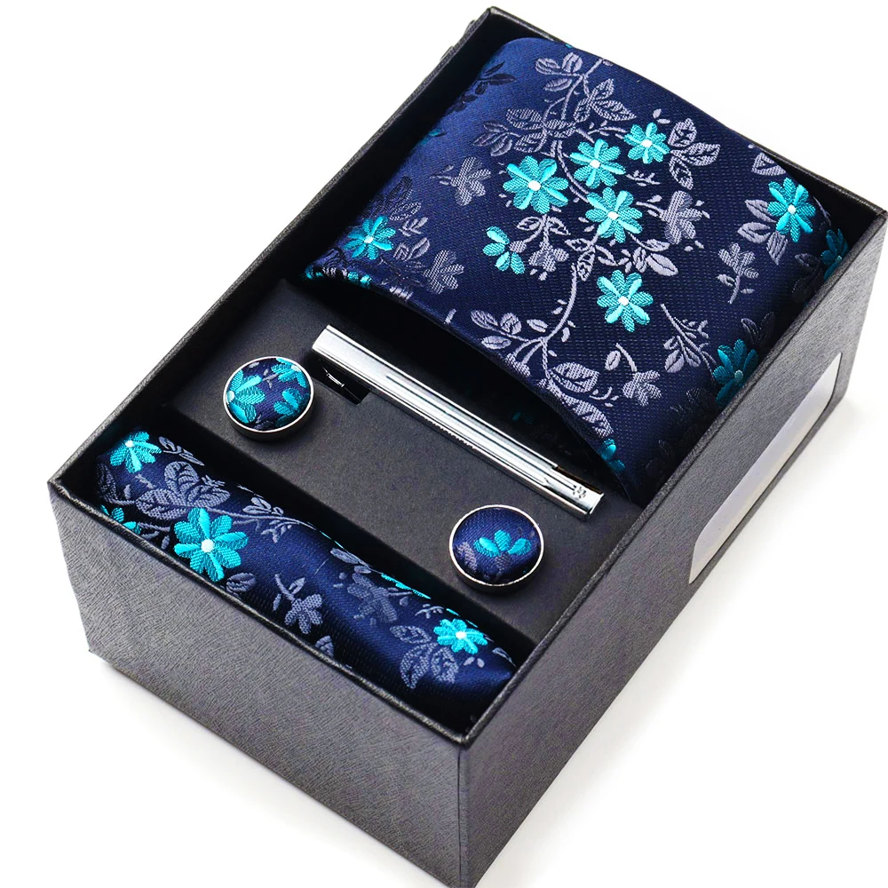 Men's Tie Gift Box Neckties Handkerchiefs Cufflinks Tie Clips 6-Piece sets Group Business Wedding Festival Formal Ties