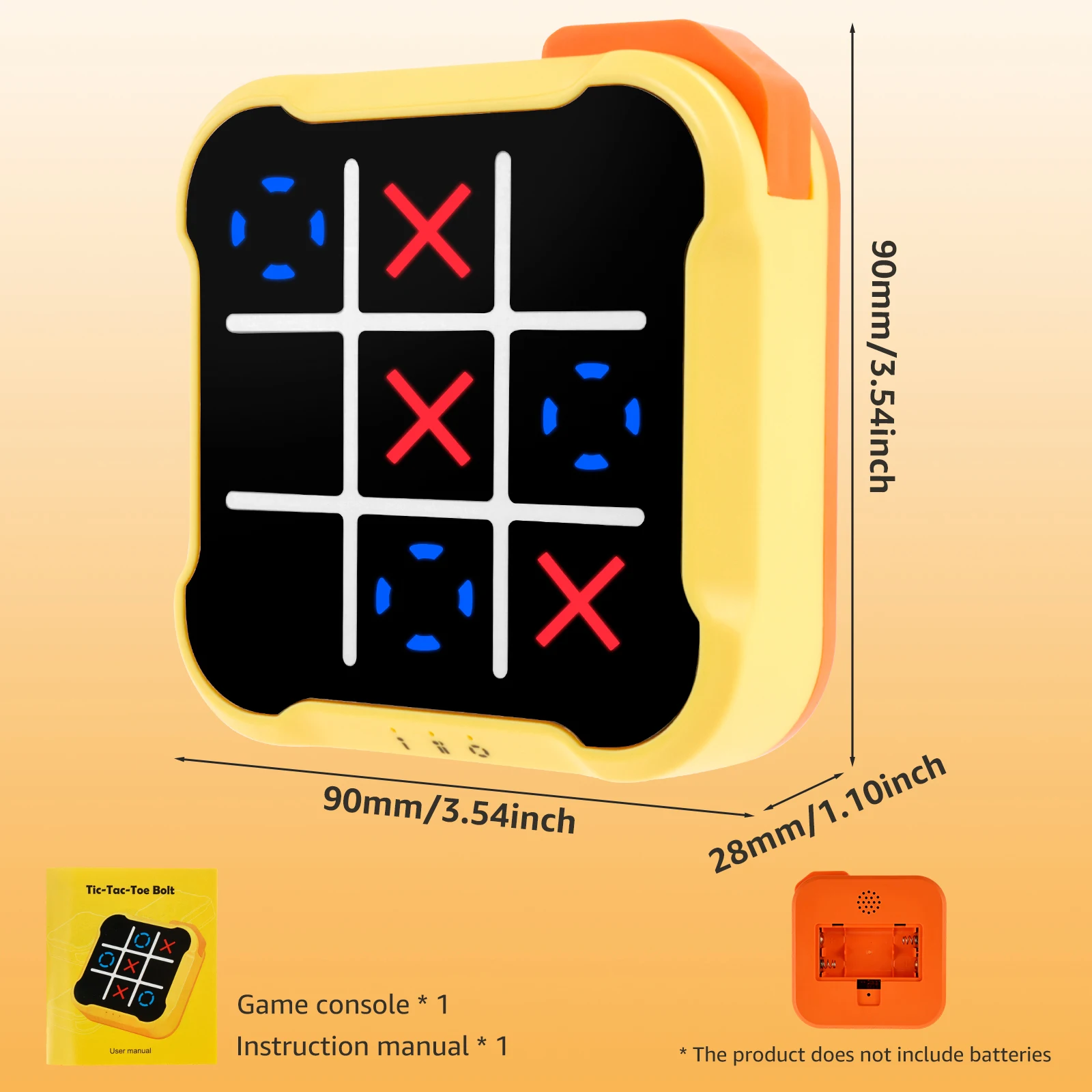 BLOOOK Tic Tac Toe Elektronik-Spiel – 3-in-1 Mit Memory & Quick Push, Handheld, Gelb