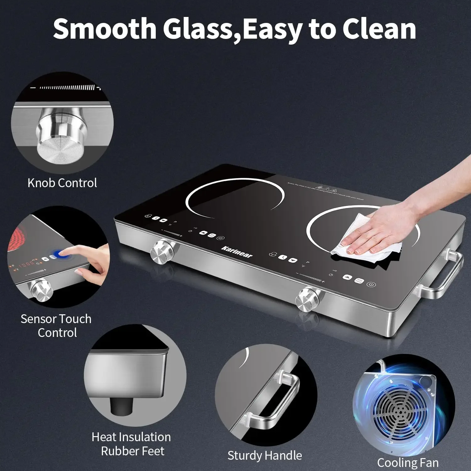 Electric Cooktop 110V, Portable Electric Stove with Handle, Knob Control Electric Hot Plate, Ceramic Infrared Countertop Burner, 4