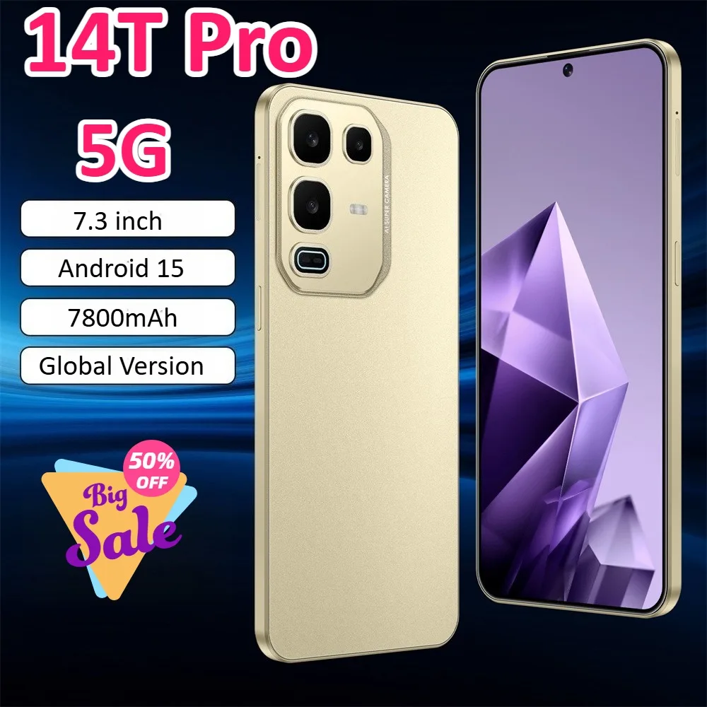 HOT NEW 14T Pro 7.3HD Global Edition Original Cheap Smart 5G Dual Card 7800mAh Battery Android 15 Facial Recognition Function