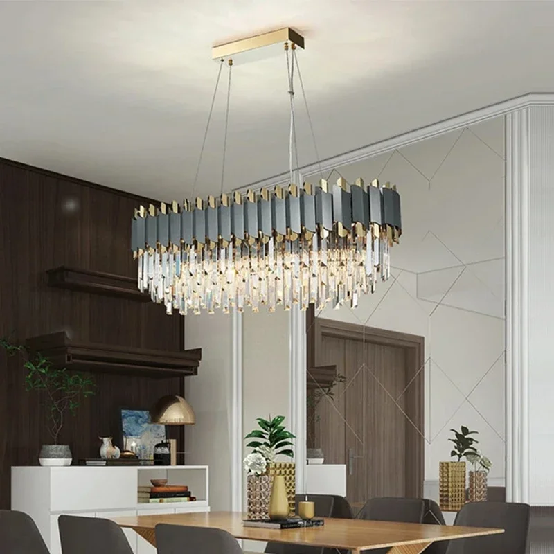 

Luxury LED Crystal Chandelier Modern Black Golden Stainless Steel Hanging K9 Crystal Suspension Pendant Lighting Fixture