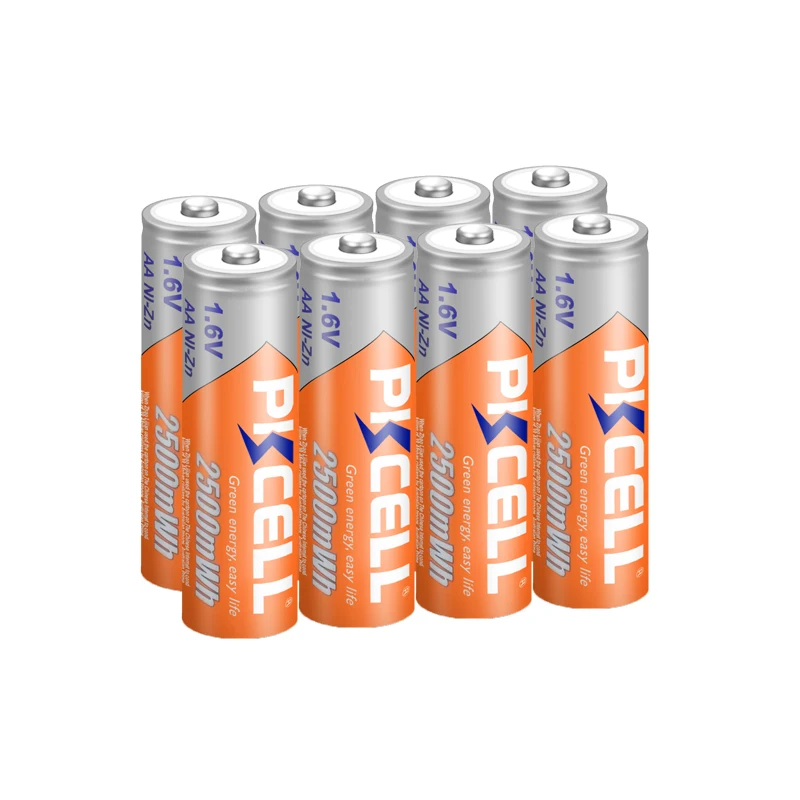 Rechargeable Nickel Zinc Batteries 8pcs/lot PKCELL AA Battery Ni-Zn 1.6V 2500mWh Nickel-Zinc AA Rechargeable Battery Batteries Baterias For Flashlight toy camera
