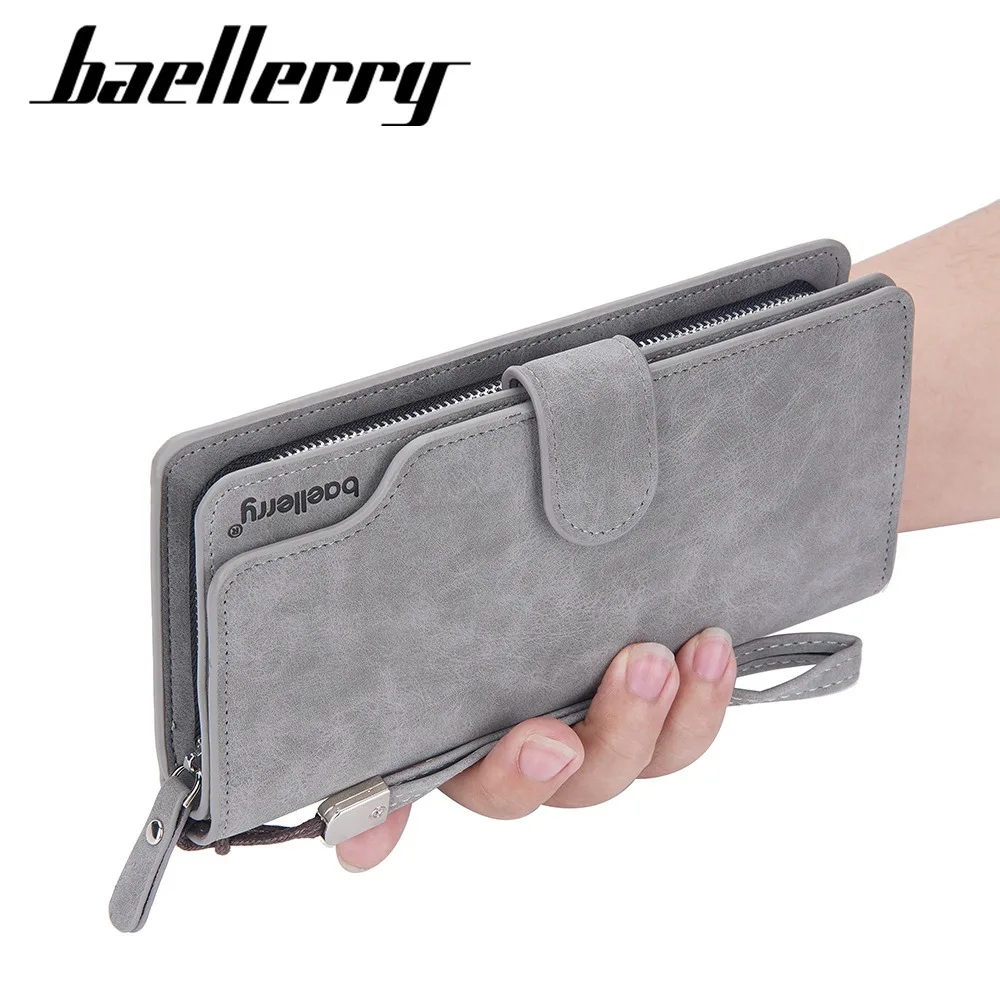 Baellerry Men's Long RfID Wallet PU Leather Zipper Coin Pocket 12 Card Slots Business Travel Gift