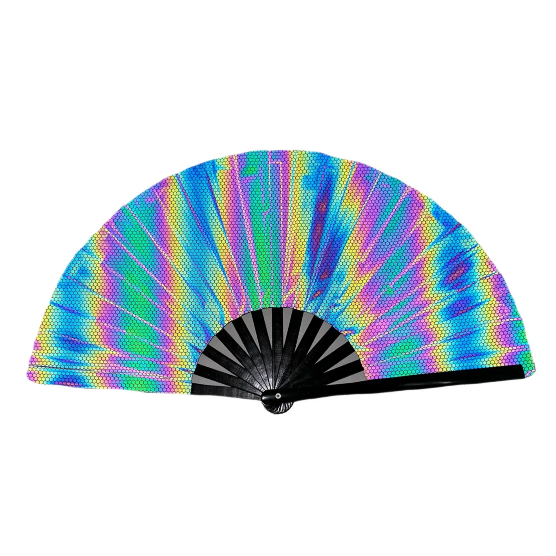 Foldable Bamboo Fan 33cm Lightweight Holding Laser Colors Hand Fan Portable PVC Clack Clapping Fans for Line Dancing