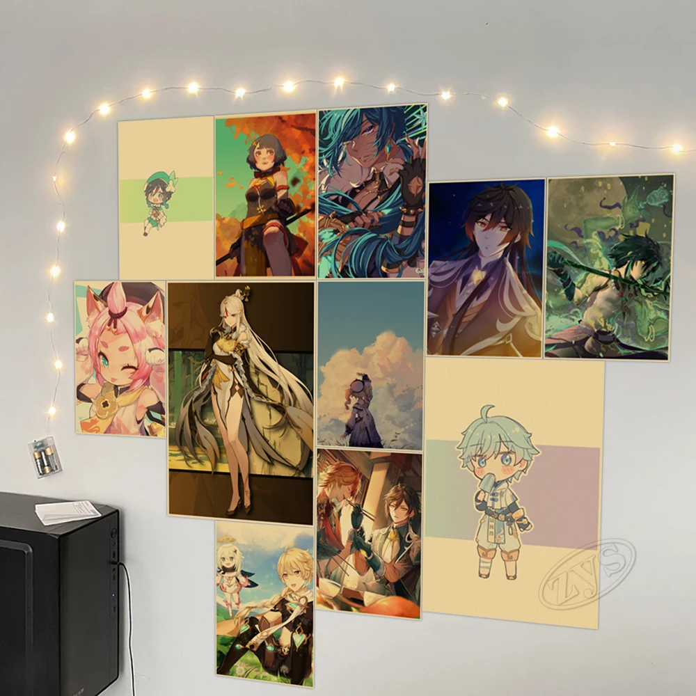 

Genshin Impact Kraft Paper Ningguang Wall Art Zhongli Picture Poster Game Painting Mural Living Room Bedroom Home Decor Cudros
