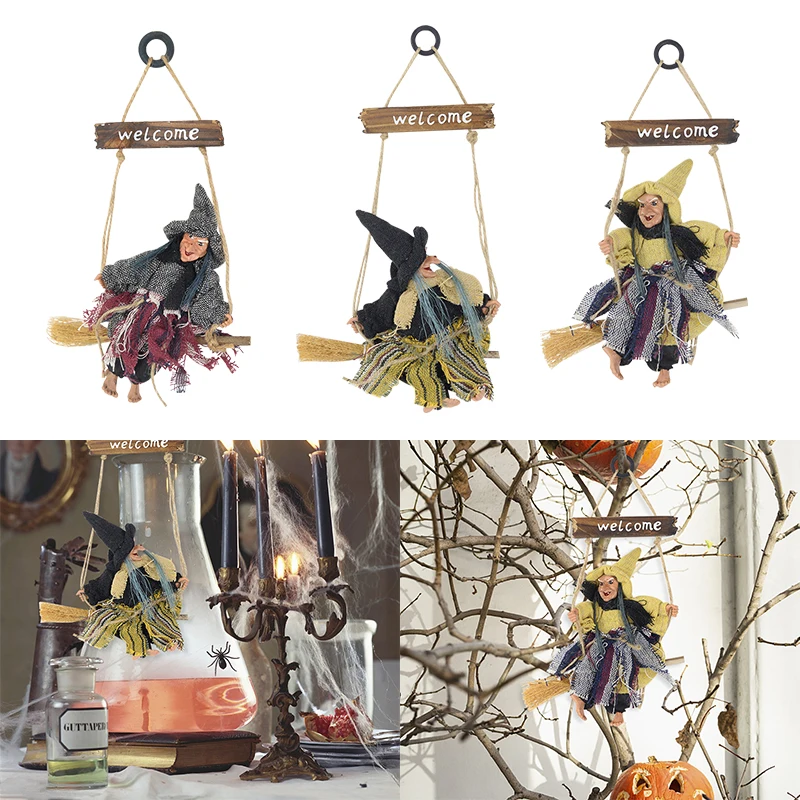 Halloween Witch FenKicyen Ghost Witch Doll Horror Scary Hanging Decoration Ghost Flying Witch Pendant Broom DIY Party Ornaments
