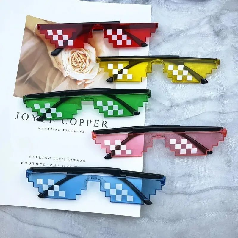 1PC Black mosaic sunglasses anime mischievous dark glasses mosaic pixel glasses disco funny toys