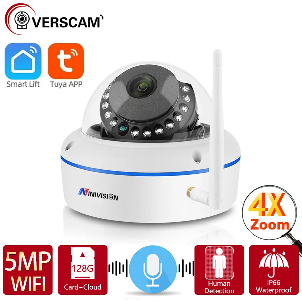 5MP Tuya Smart Camera Outdoor Infrared Night Vision Explosion Proof Metal Dome Detection Surveillance Security Wifi IP Camera