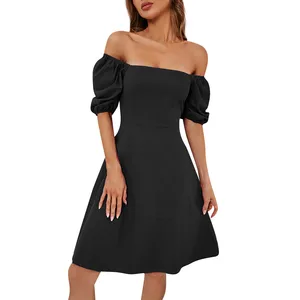 Women'S Solid Color Square Neck Bubble Sleeve Dresses For Women 2024 원피스 платья Summer Dress платье женское Y2k