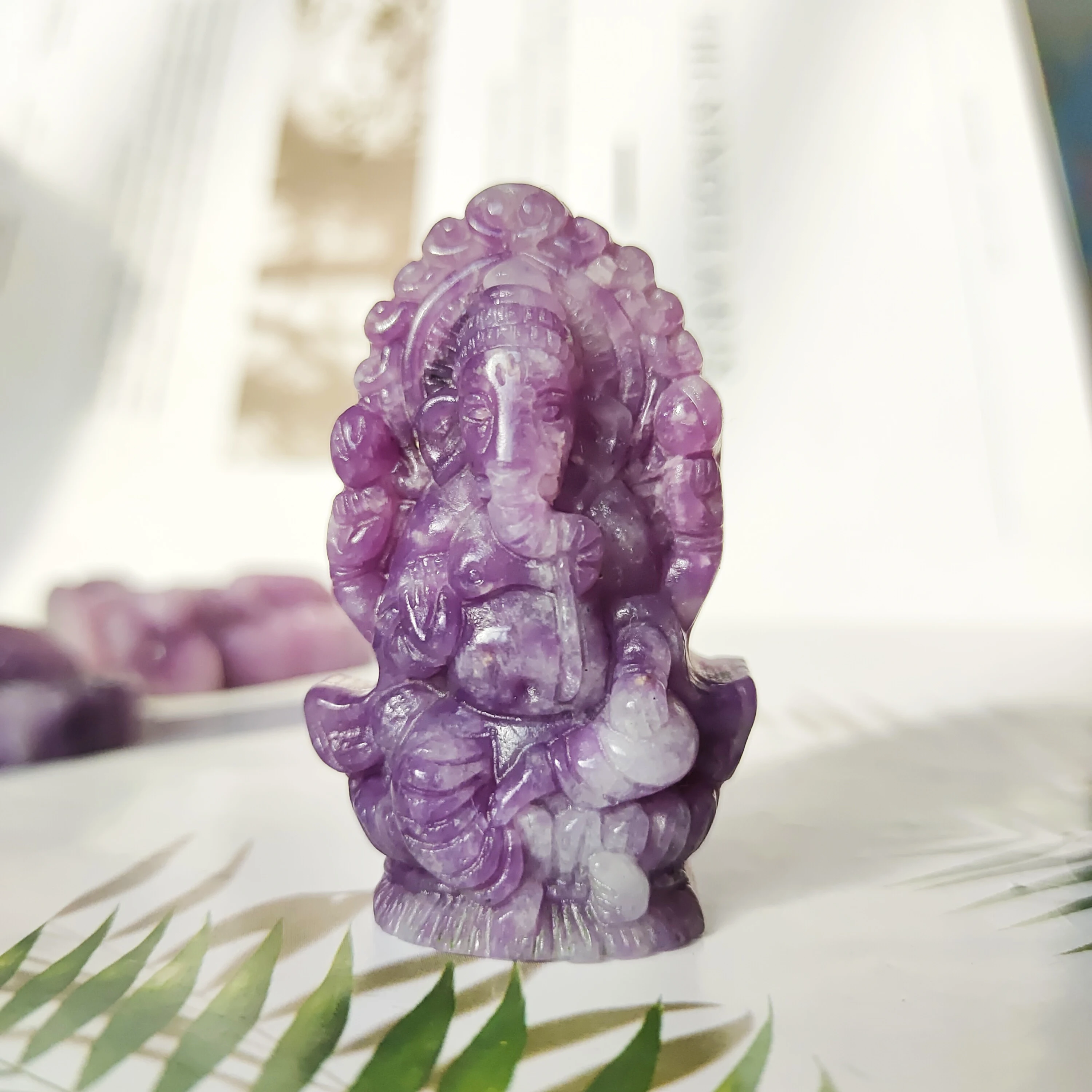 Natural Lepidolite Ganesha Stones  Healing Reiki Gemstones Home Decoration For Gifts Quartz Crystal Hand Carving 5