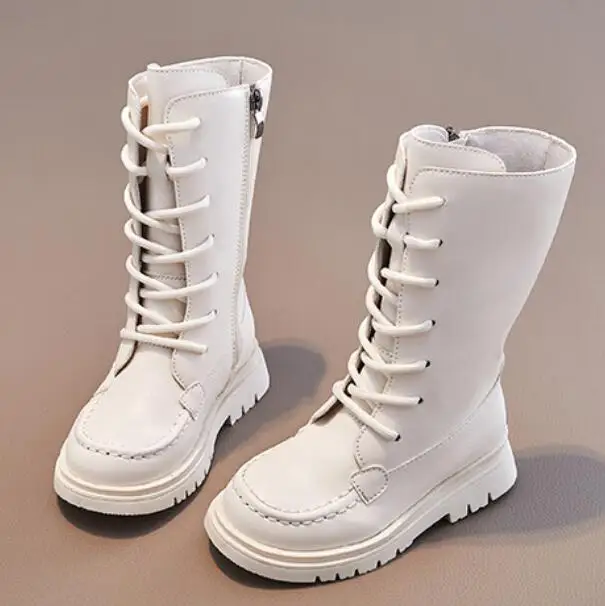 

2023 Girls Plaid Long Fashion Boots Versatile Side Zipper Children Leather Boots Casual for Boys Kids Snow Boots Drop Shipping