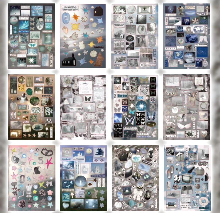 30 Sheets Cute Flash Decorative Cut Film Y2K Sticker Book Journal Stickers Handbook Scrapbooking Decoration Aesthetic Stickers