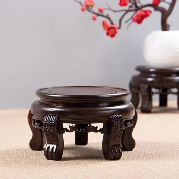 Premium Ebony Miniature Table Crafts Figurine Vase Jewelry Display Stand Coffee Tea Sets Pedestal Bonsai Plant Holder Log Lathe 1