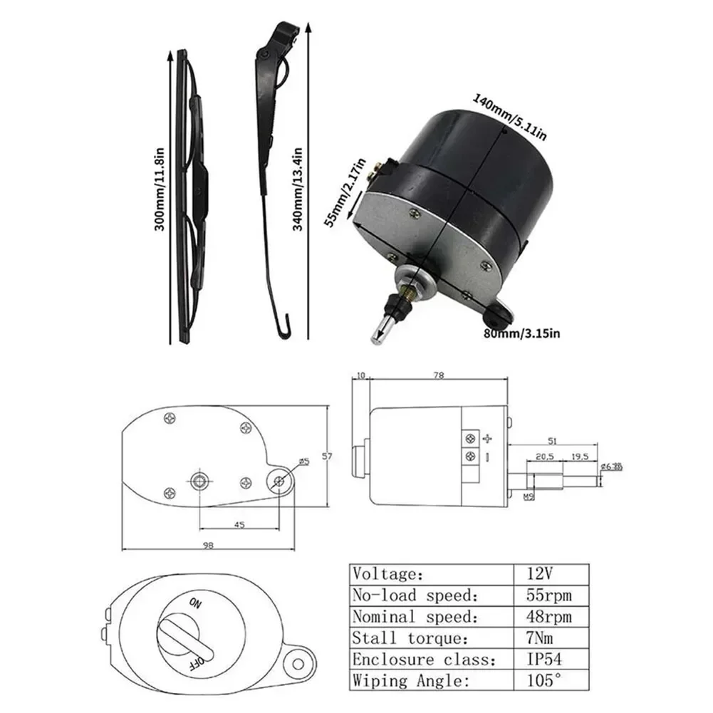 Enva 12V Universal Windscreen Wiper Motor – For ATV, UTV, Jeep, Tractor, Caravan