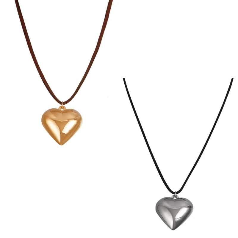 

Y4QE Heart-shaped Pendant Necklace Fashionable Clavicle Chain Love Heart Charm Gift