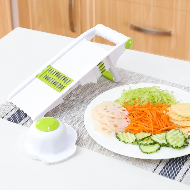 Slicer – Adjustable Vegetable , Fruit zucchini Slicer, French Fry Cutter,Crinkle Cutter Food Waffle Garlic Grinder(White)