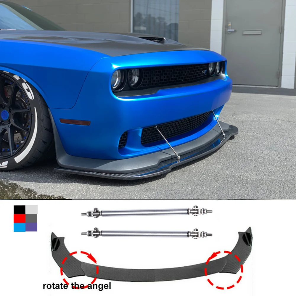 Front Bumper Lip Spoiler Splitter+strut Rods For Dodge Challenger Srt