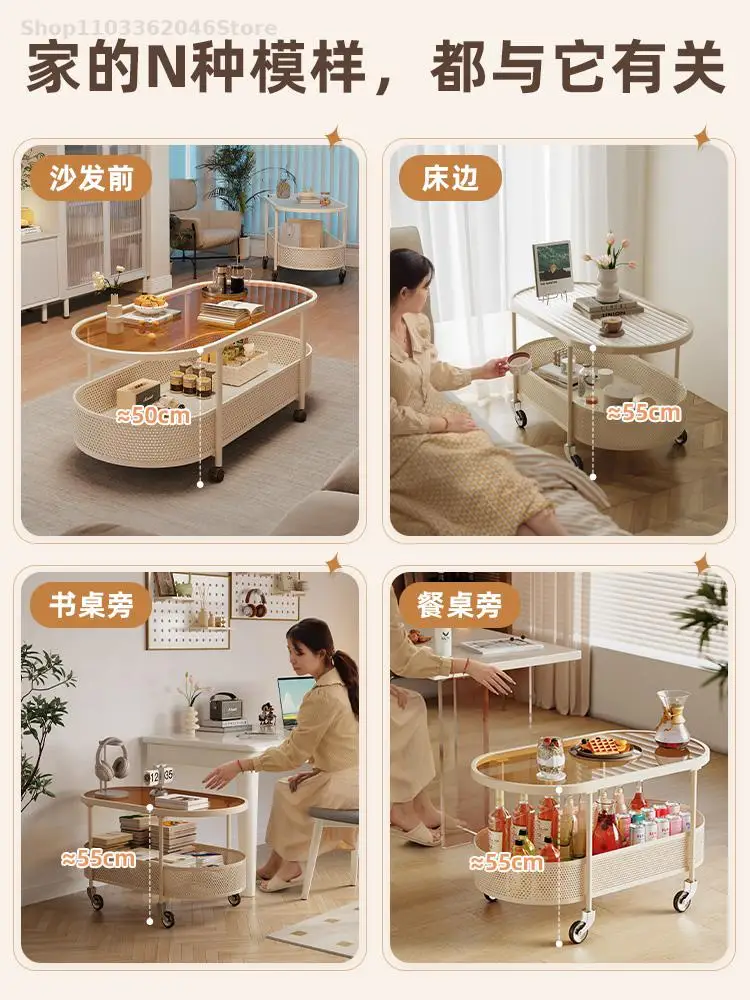 Living Room Coffee Table Small Apartment Movable Coffee Table Cream Style New Sofa Side Glass Small Storage