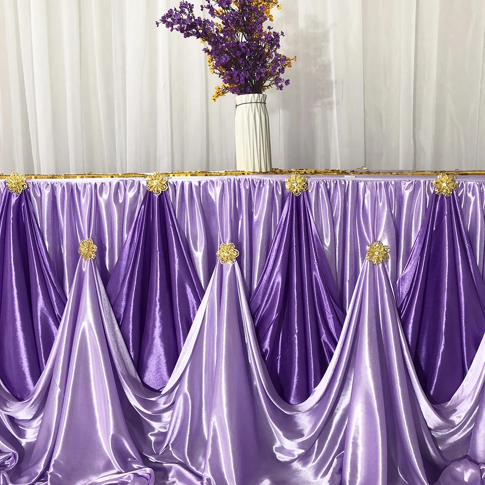 Ice Silk Table Skirt With Luxury Brooch For Wedding Party Birthday Decoration