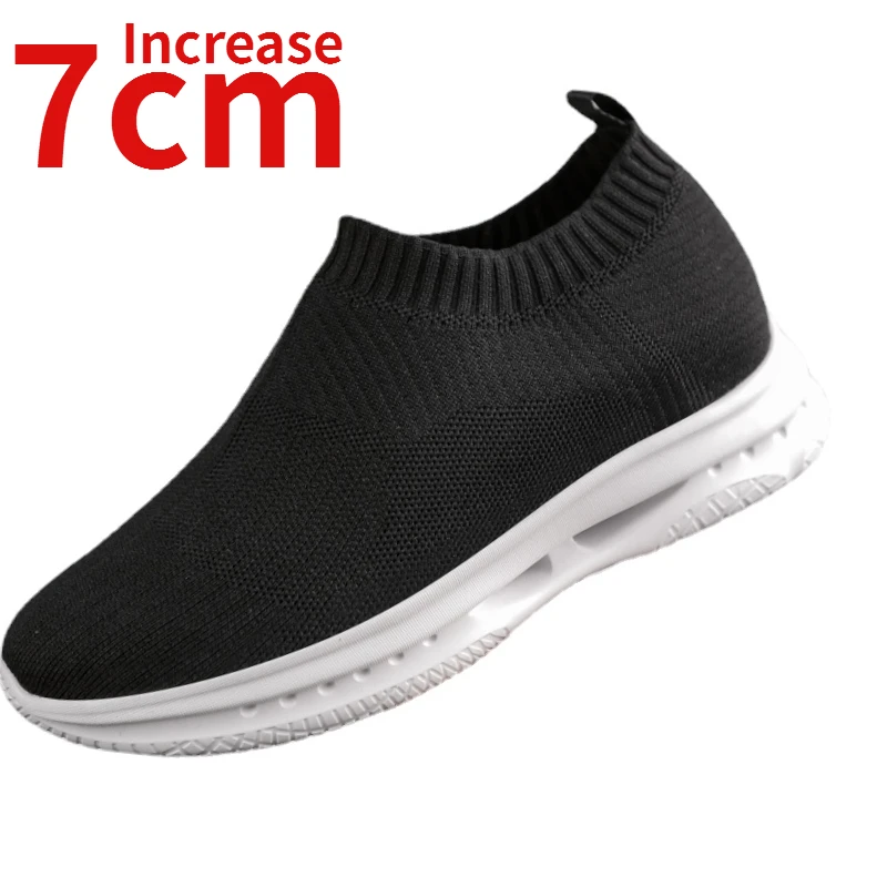 

Men Shoes Height Increased 7cm Design Sports and Leisure Hollowed Out Breathable Mesh Upper Shoes Men Elevated Shoes Socks Shoes
