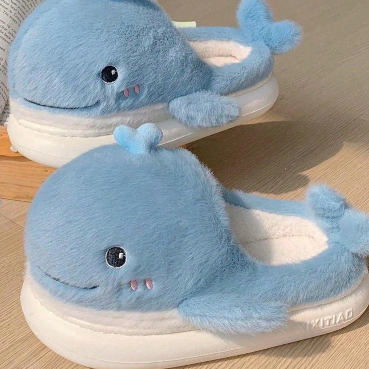 Cute Whales Winter New Women Slipper Soft Heel Platform Fur Warm Indoor Comfortable Home Fluffy Home Slippers — view 5