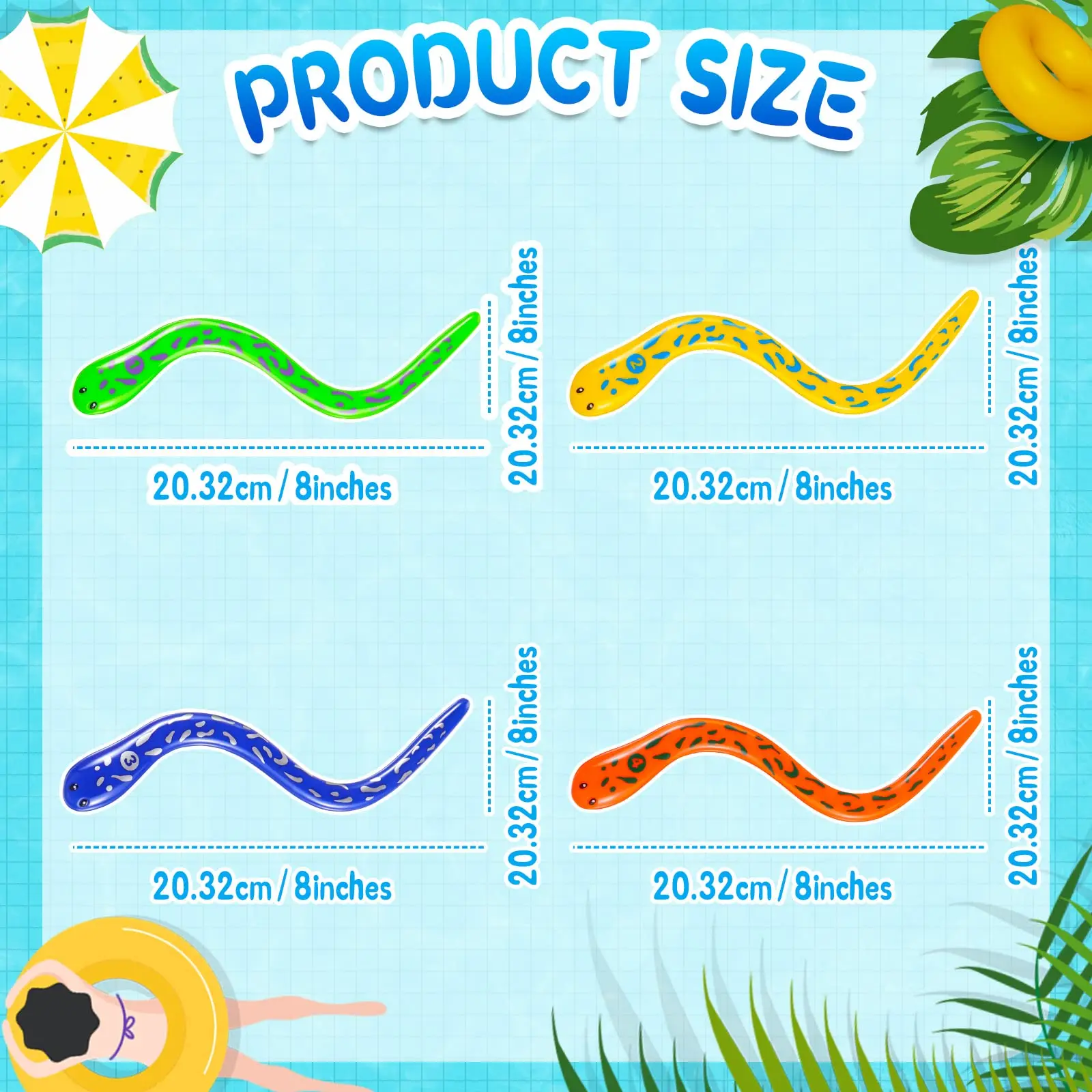 4 Pieces Dive Eels Catch a Snake Dive Toys Water Snake Toy Swimming Pool Games for Toddlers Boys Girls Teens Adults 5