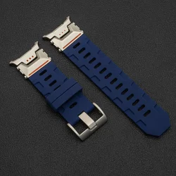 Luxury Soft Silicone Loop Strap for Men - Sport Band with No - Gap Curved End Design (Blue silver)
