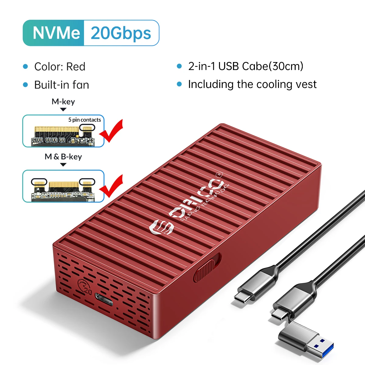 ORICO M.2 SSD behuizing [zonder gereedschap], NVMe USB 3.2 Gen2 10Gbps