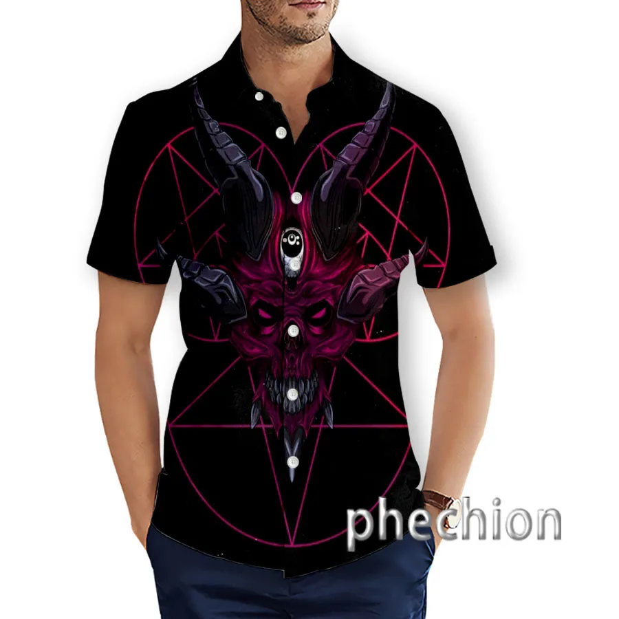 New Fashion Summer Hawaiian Satanic Skull Angel And Demon 3D Printed Mens Short Sleeve Beach Shirts T28 2