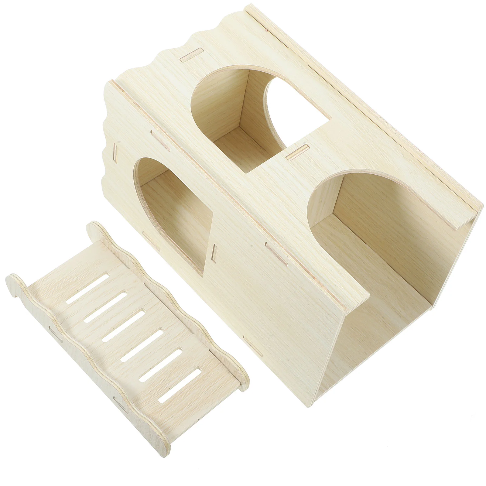 

Hamster Hideout House Guinea Pig Wood Shelter Household Small Animal Nest With Ramp