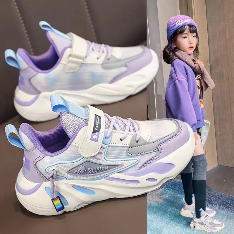 

2024 Girl Student Shoes Breathable Sneakers Casual New Spring Non-slip Mesh Children's Running Shoes
