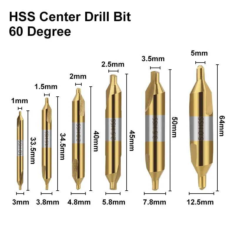 XCAN HSS Center Drill Bit 60 Degree Combined Countersinks Angle Bit 1.0 1.5 2.0 2.5 3.0 3.15 3.5 4.0 5.0 6.0mm Metal Drill Bit