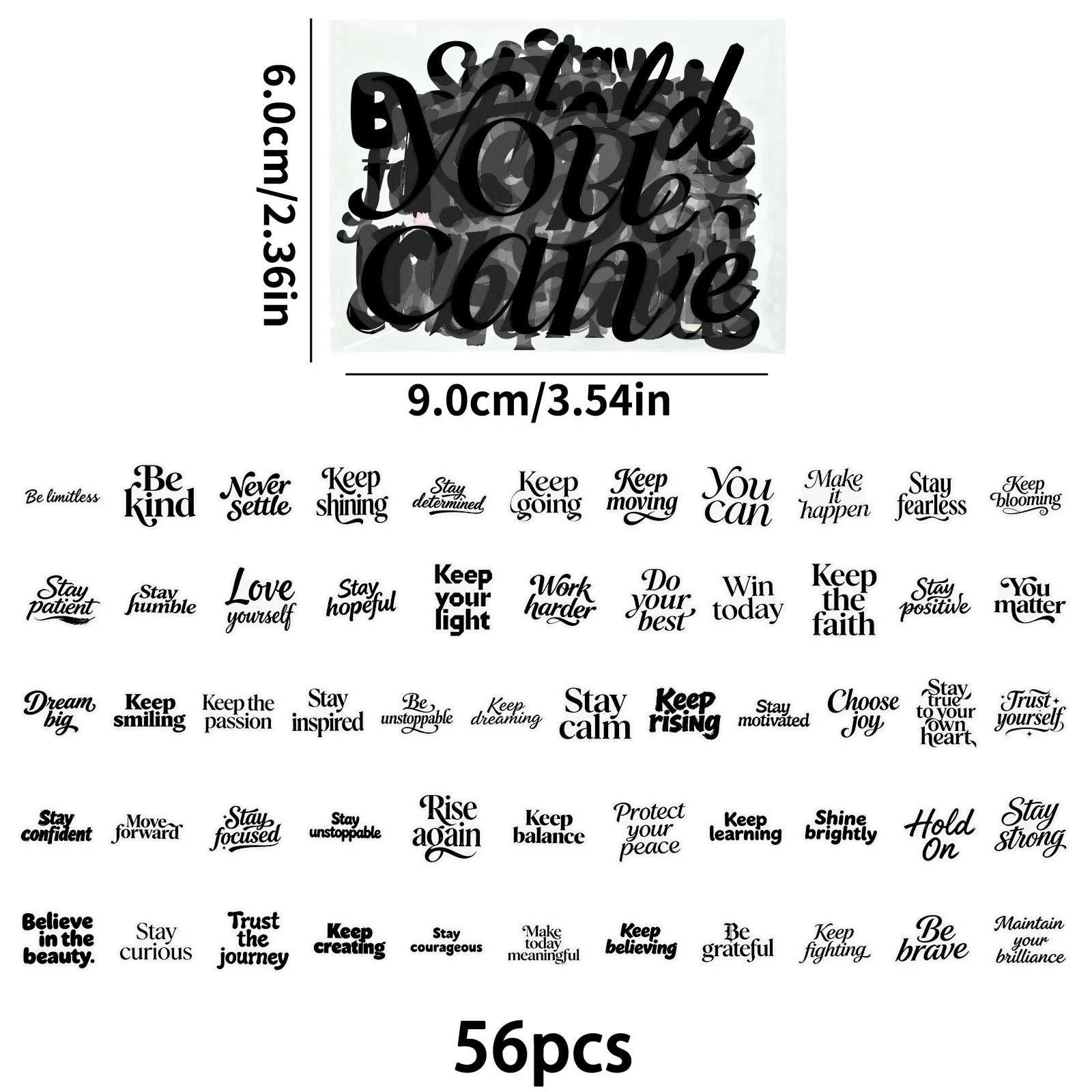 10/56개 동기 부여 문구 텍스트 투명 그래피티 스티커 검정 단어구 장식 DIY 여행가방 노트북 전화기 기타