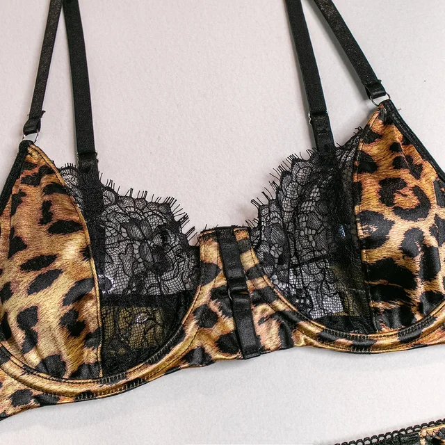 Leopard Print Lace Patchwork Lingerie Set 4