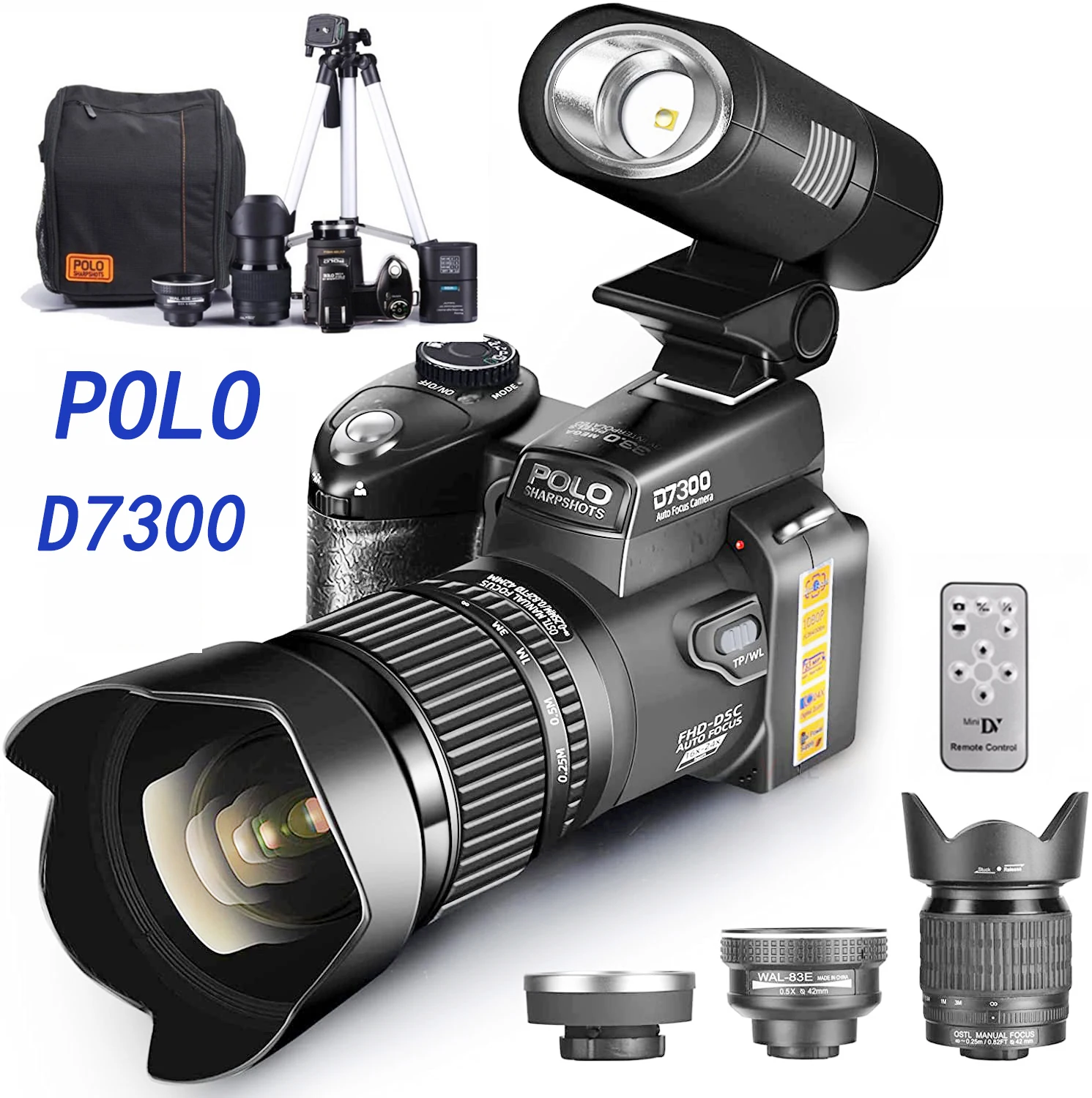 

D7300 POLO Digital Camera 33MP DSLR 24X Telephoto Lens Professional Digital Camera YouTube 1080P HD Video Camera With Tripod